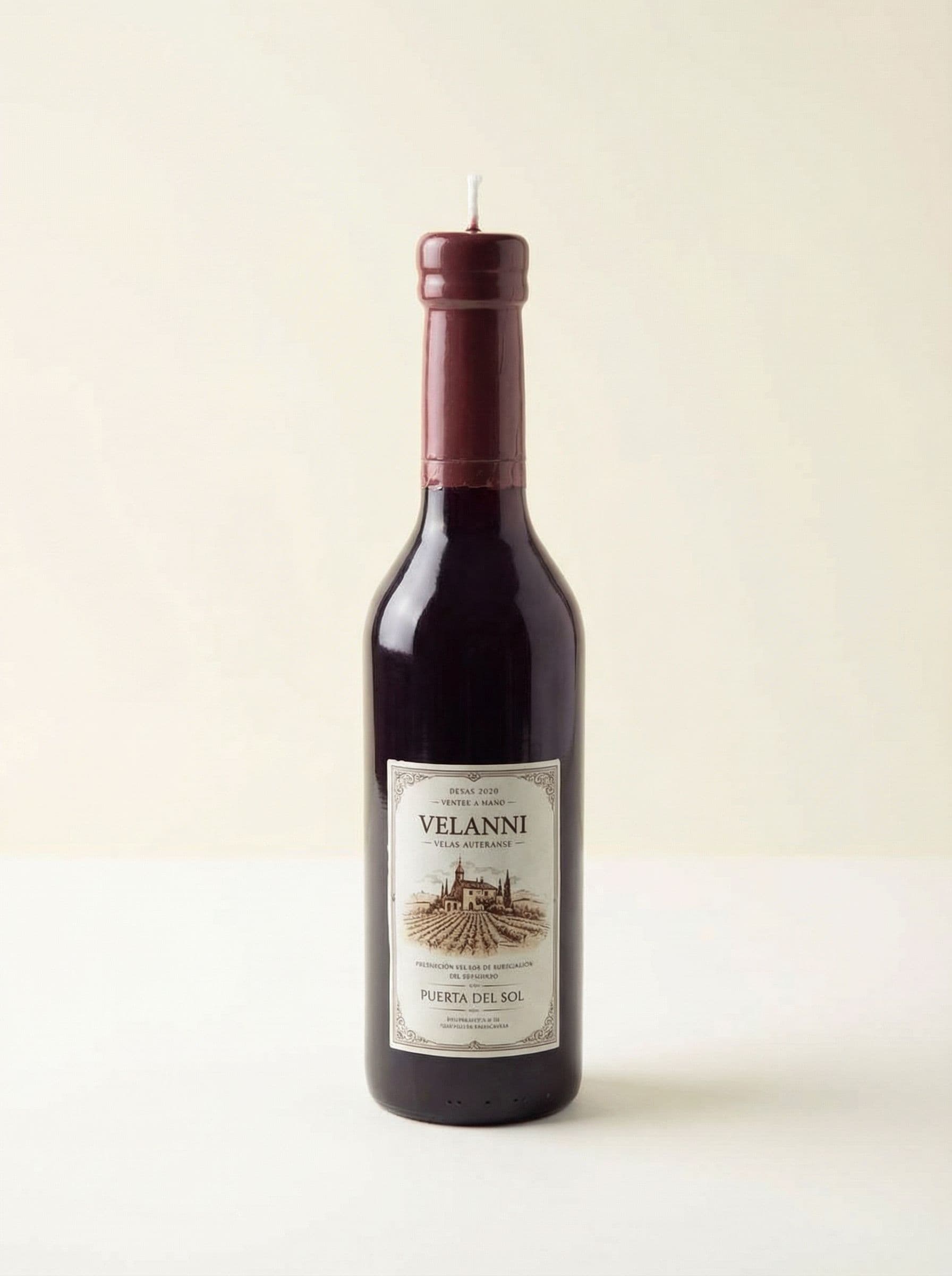 Vela artesanal Velanni en forma de botella de vino - cera de soja natural
